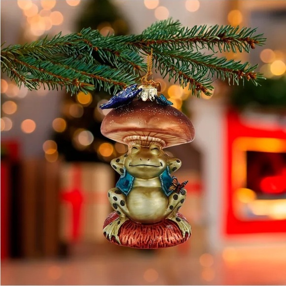 Kurt Adler Noble Gems™ Glass Sleeping Frog With Mushroom Ornament, NWT - Picture 1 of 4